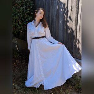 Vintage 90s 80s Cotton White Maxi Dress